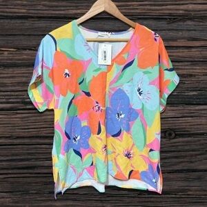 Vibrant Orange and Yellow Short Sleeve Button Down Shirt